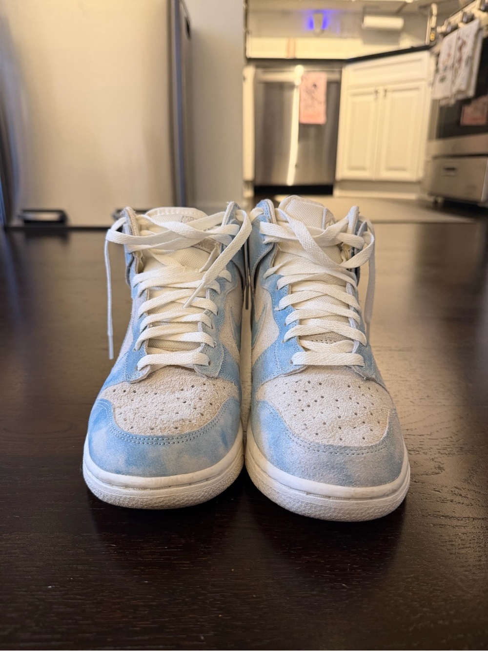 Nike Women’s Light Blue and White Suede High-Top Sneakers
